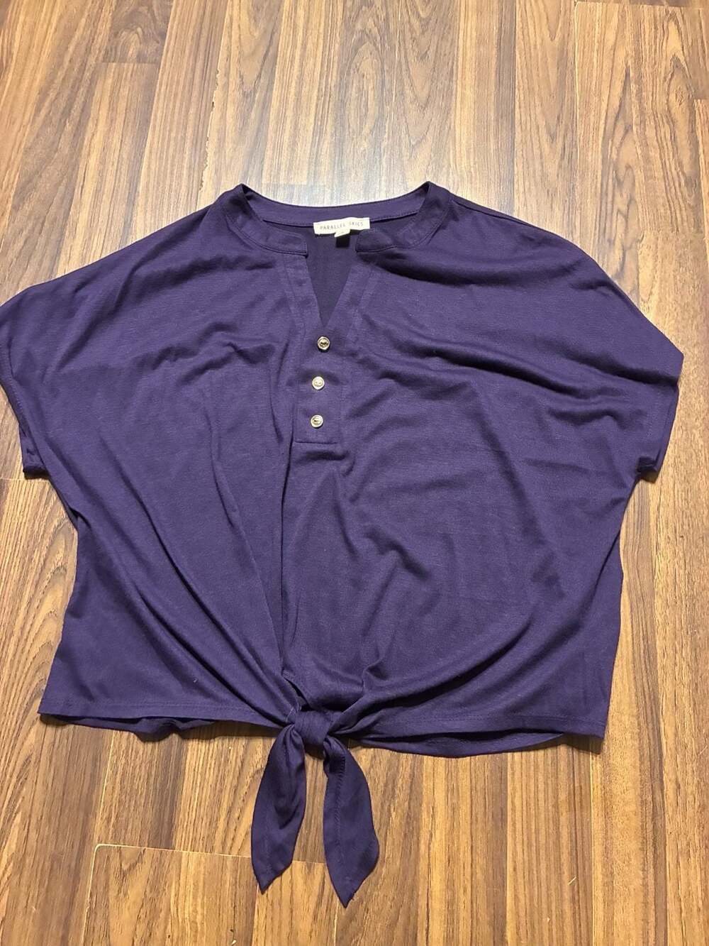 Parallel Skies Purple Tie Front Short Sleeve Henley Top